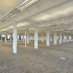 An open-plan, empty floor at Lowry Mill