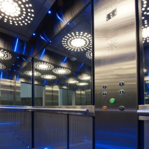 Interior of one of the lifts at Lowry Mill